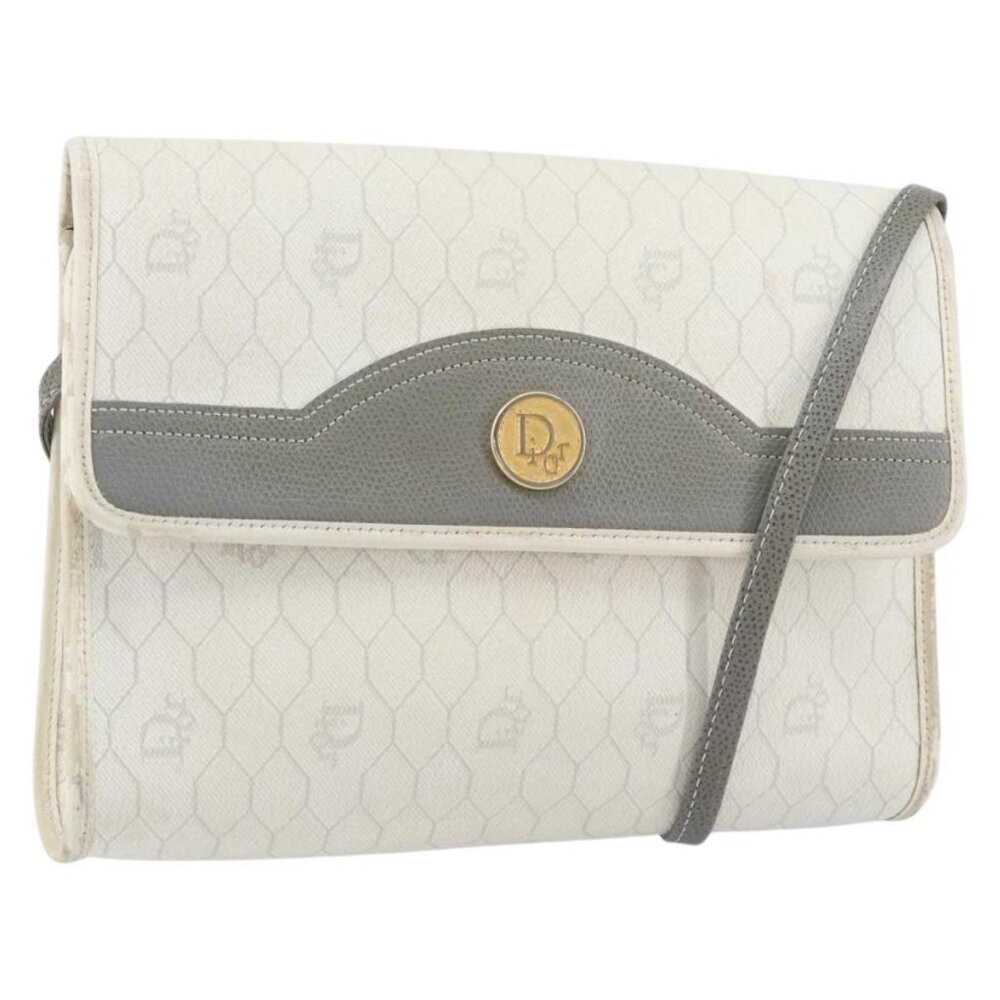 Authentic Christian Dior Honeycomb Canvas Shoulder Bag PVC Gold White - Picture 1 of 16